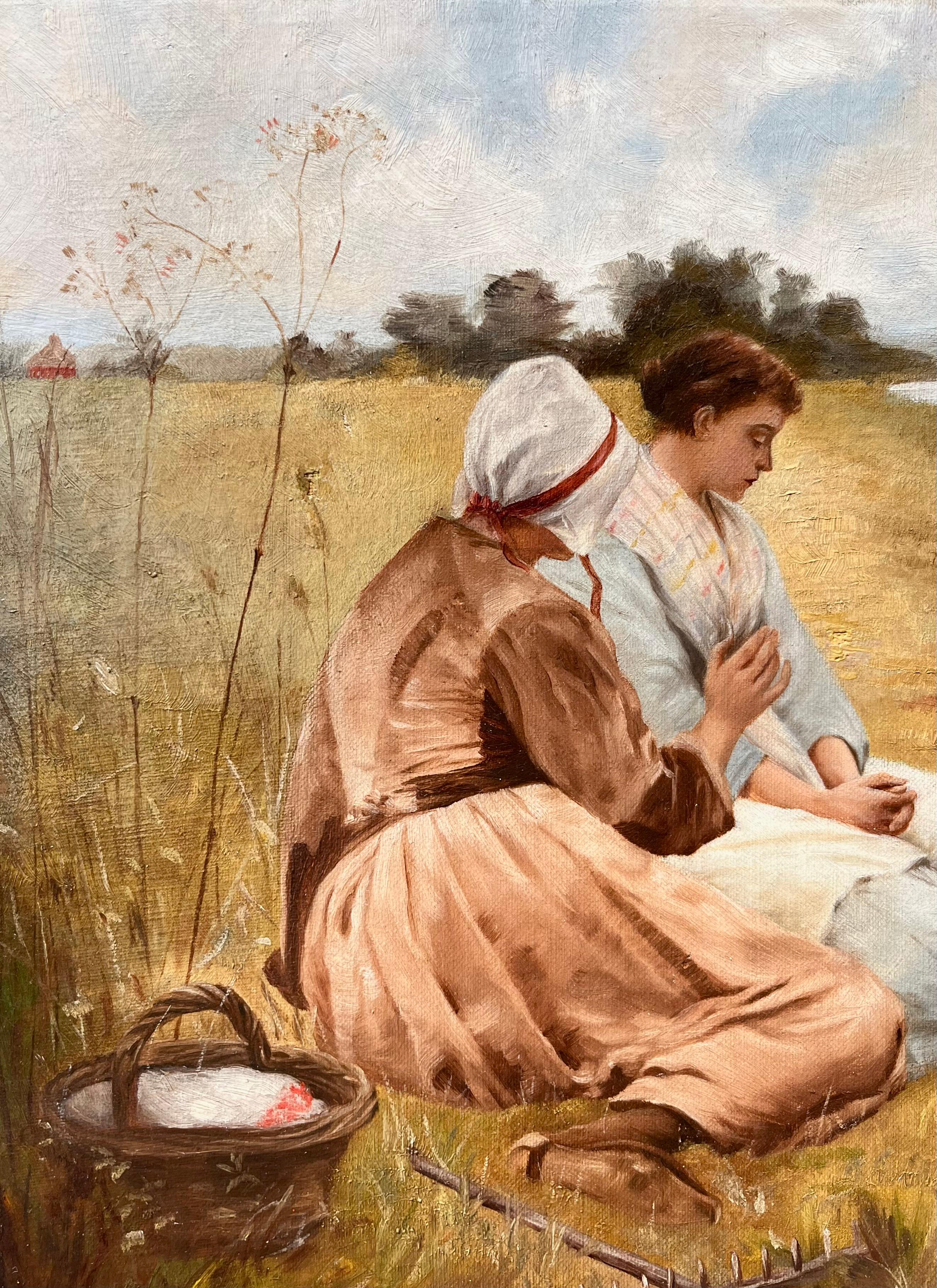 Studie über Figuren, die am Flussufer ruhen (Braun), Figurative Painting, von Charles Sprague Pearce