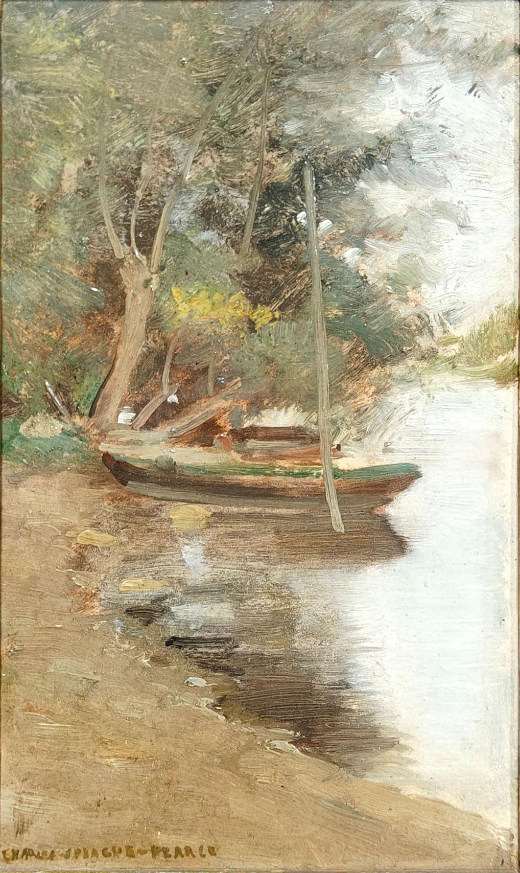 Charles Sprague Pearce
La ribera del río, hacia 1900
Firmado abajo a la izquierda, con inscripción en el verso
Óleo sobre lienzo
7 1/2 x 5 1/2 pulgadas


Charles Sprague Pearce se labró una exitosa carrera pintando imágenes figurativas de gran