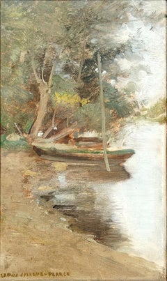 Antique "The Riverbank" Charles Sprague Pearce, American Impressionist Boat Sketch