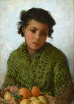 Antique Young Girl Selling Oranges and Lemons