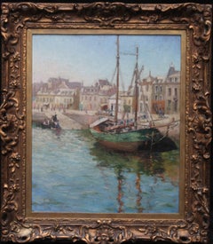 Harbour Scene - Scottish early 20thC Post Impressionist exhibited oil painting