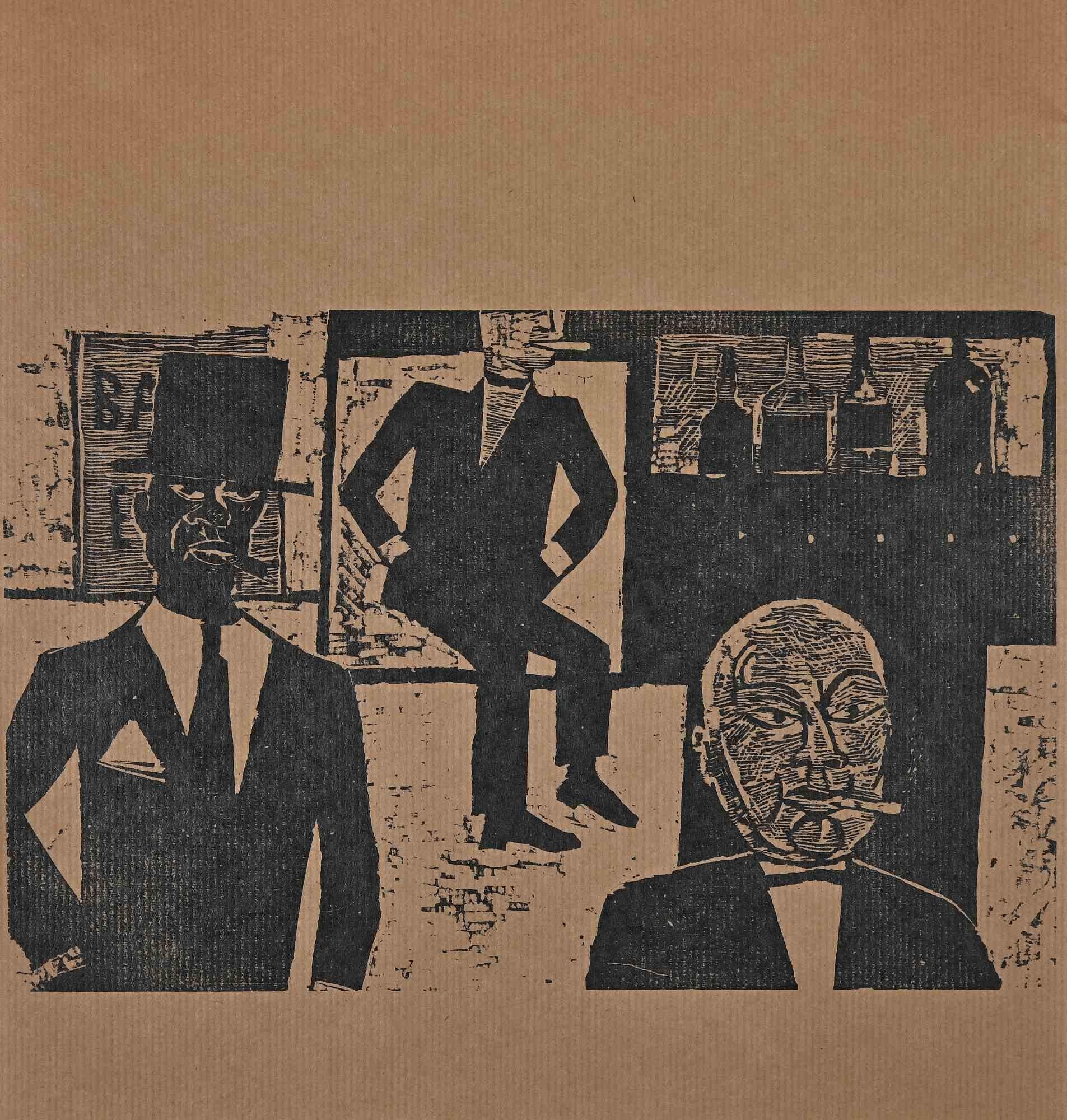 Figures is a woodcut print on paper realized by an anonymous artist in the early 20th century.

Good conditions.

The artwork is depicted through soft strokes in a well-balanced composition.