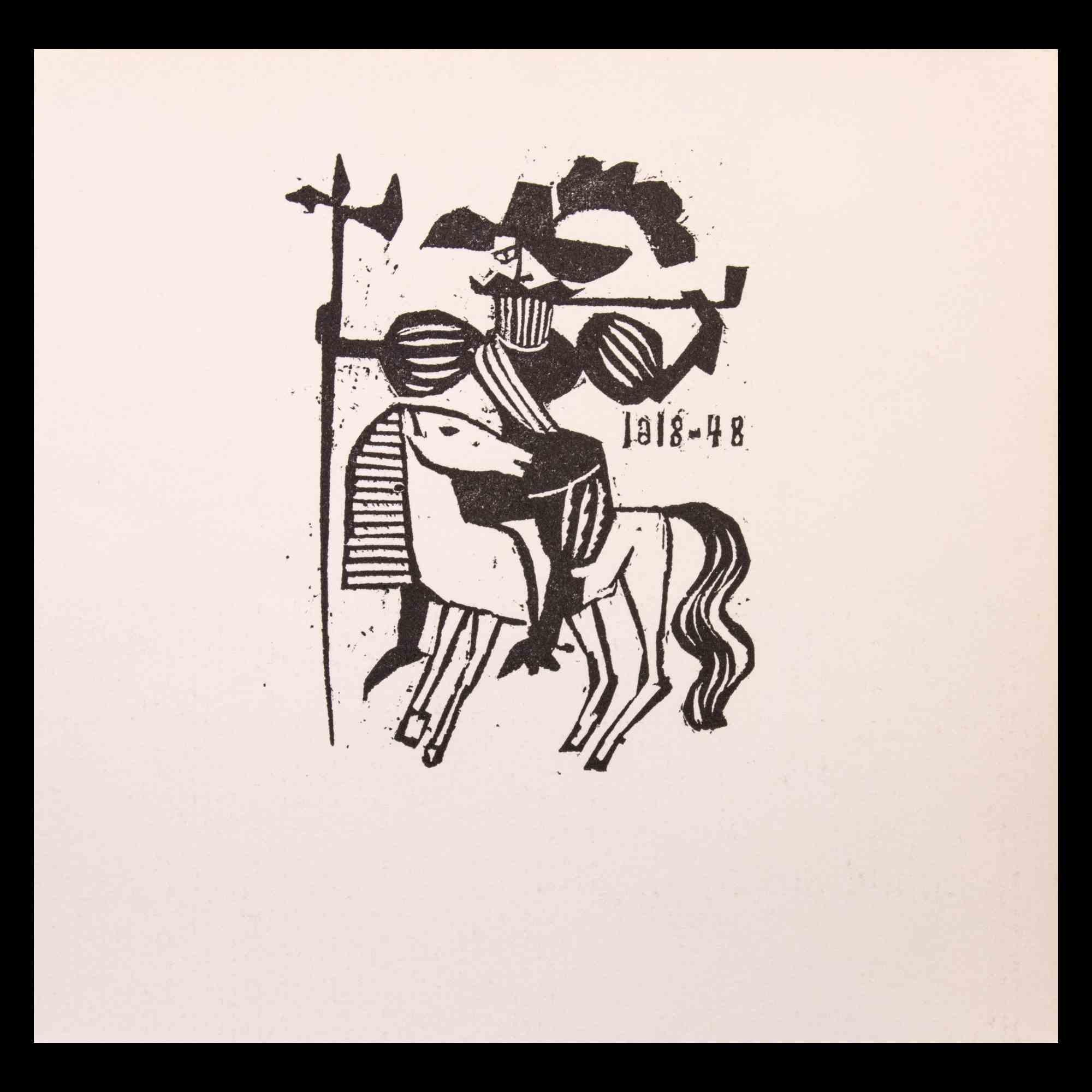 Charles Sterns Figurative Print - Knight - Woodcut Print - Mid 20th Century