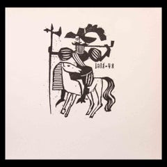 Vintage Knight - Woodcut Print - Mid 20th Century