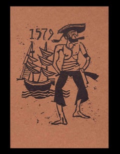 Antique Sailor Man in 1579 - Woodcut print by Charles Sterns - Early 20th Century