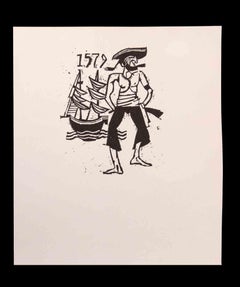 Antique Sailor Man in 1579 - Woodcut Print by Charles Sterns - Early 20th Century