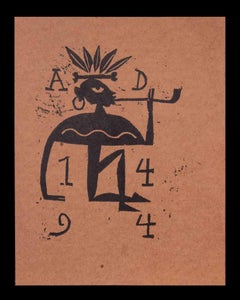Smoking Tribal Man  Holzschnitt von Charles Sterns  frhes 20. Jahrhundert