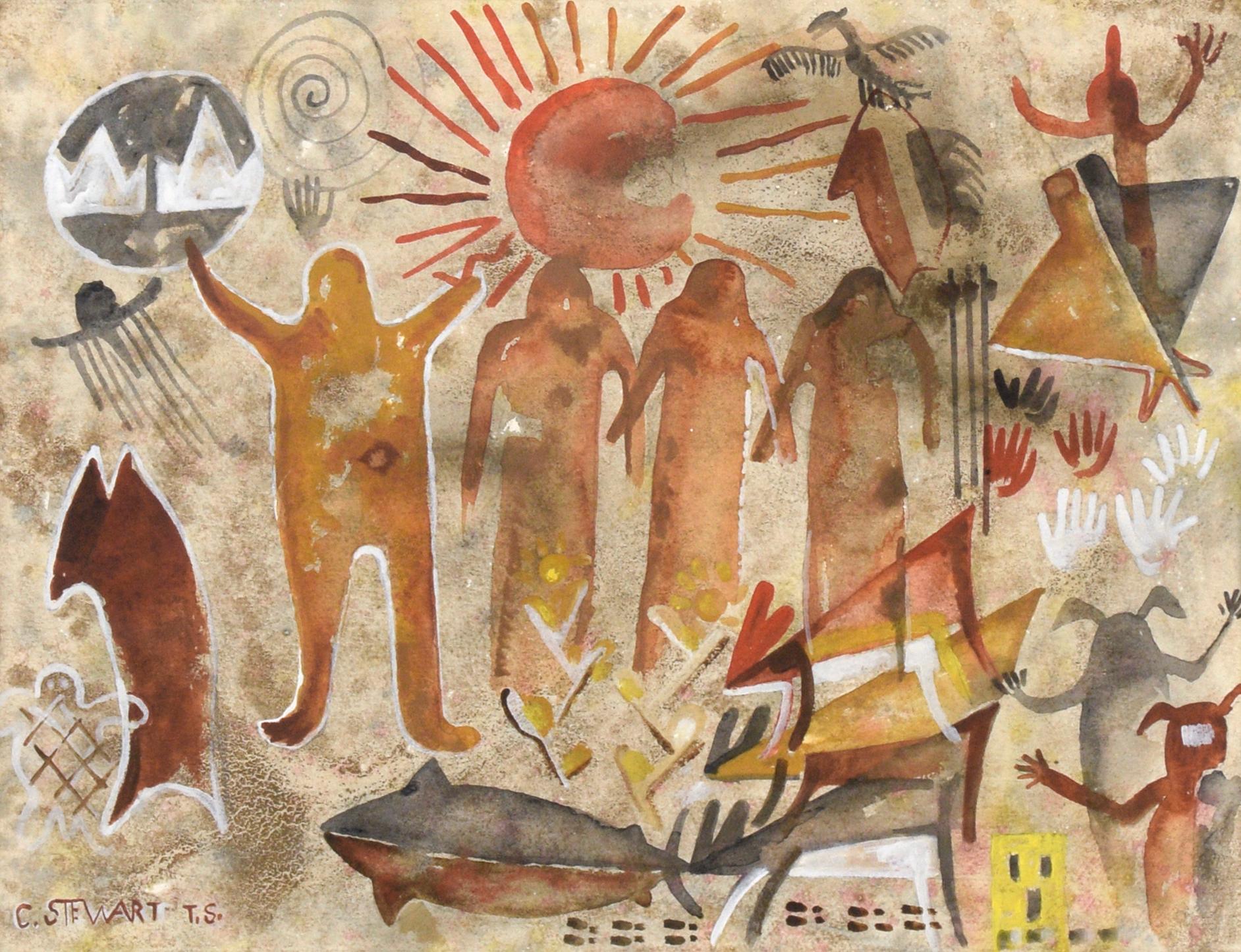 Pictographs and Symbols - Painting by Charles Stewart