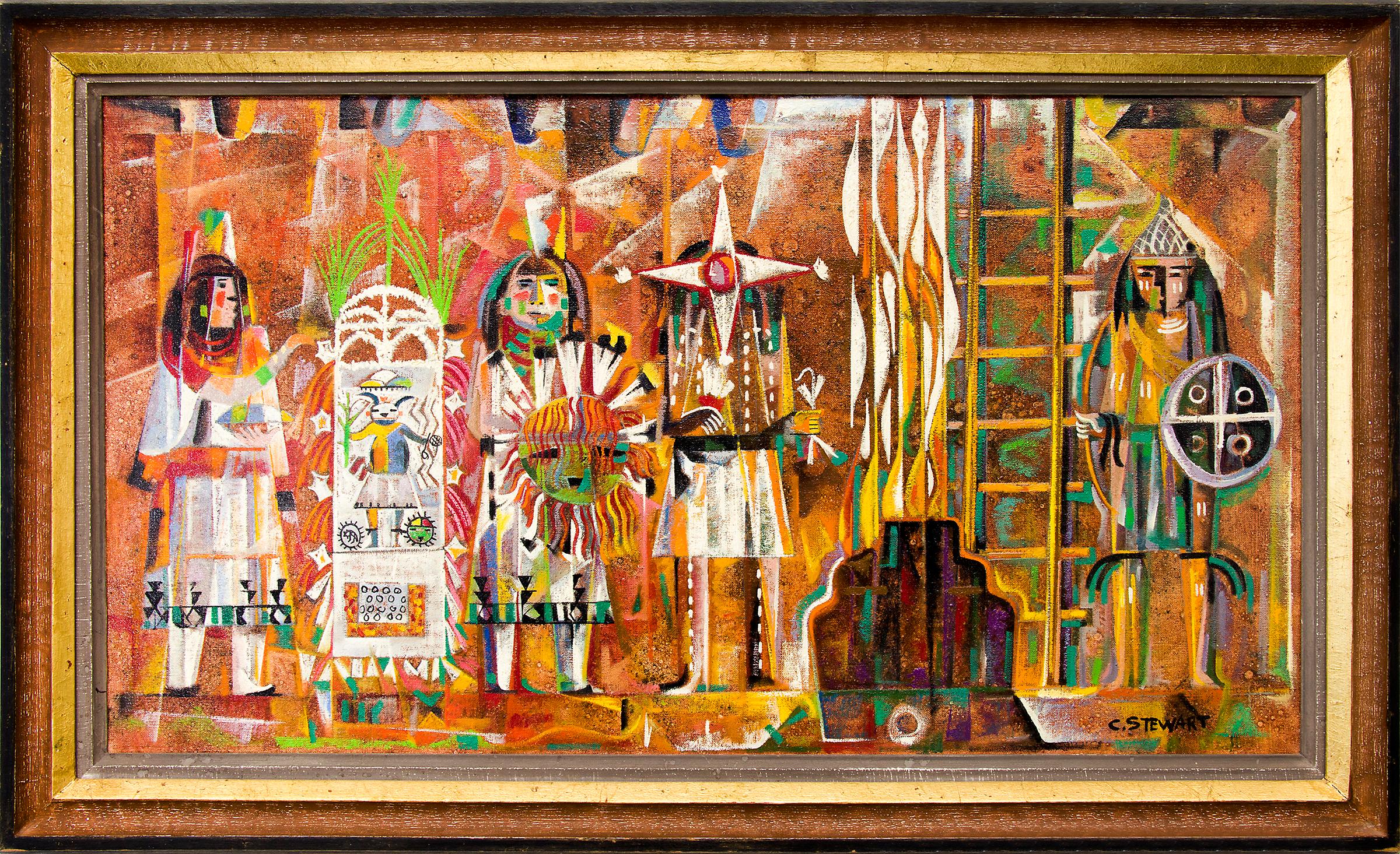 Charles Stewart Abstract Painting – Der Krieger und der Stern vor der Sonne (Hopi-Zeremonien, Oraibe, Arizona)