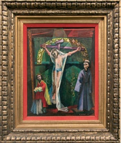 Vintage Trampas Altar, 1950s Figurative Devotional Oil Painting by Charles Stewart