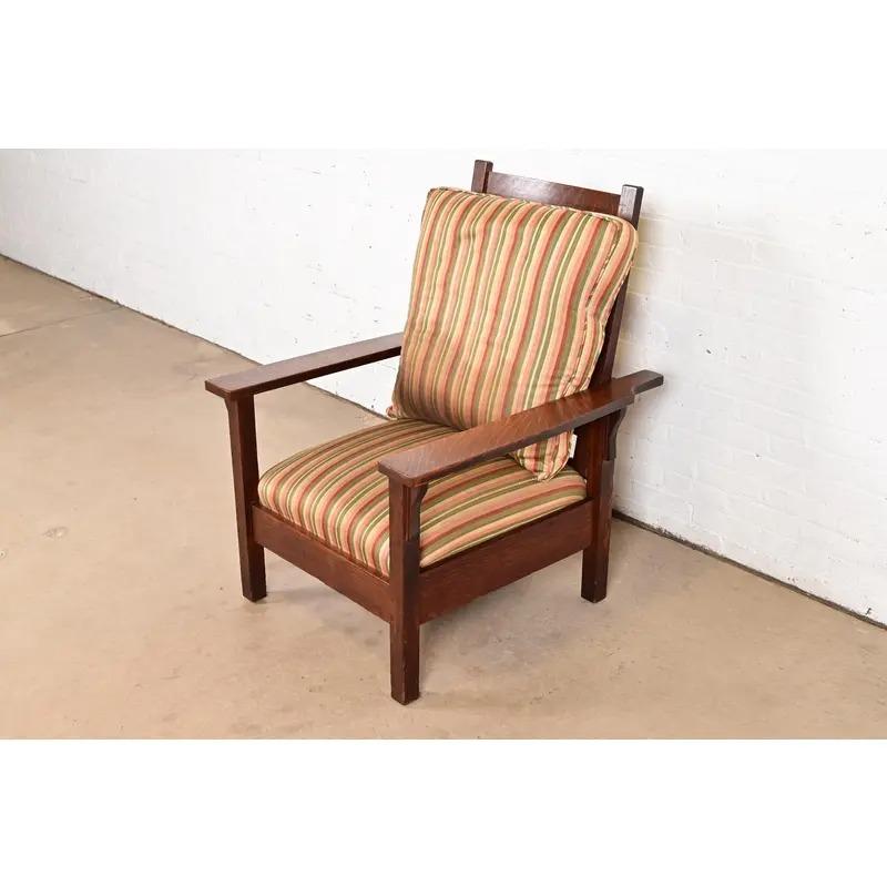 Charles Stickley Silla de salón antigua Mission Arts & Crafts de roble, circa 1910 Artes y manualidades en venta