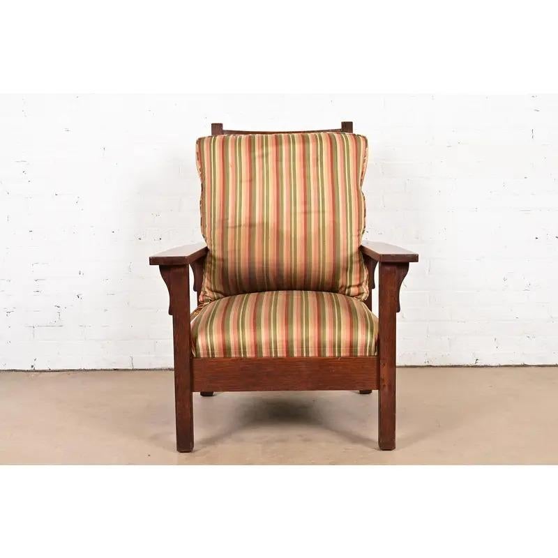 Charles Stickley Silla de salón antigua Mission Arts & Crafts de roble, circa 1910 en Bueno estado para la venta en South Bend, IN