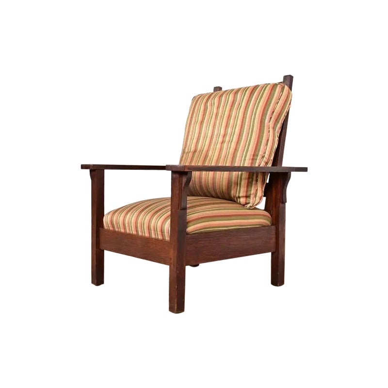 Charles Stickley Silla de salón antigua Mission Arts 
Crafts de roble, circa 1910