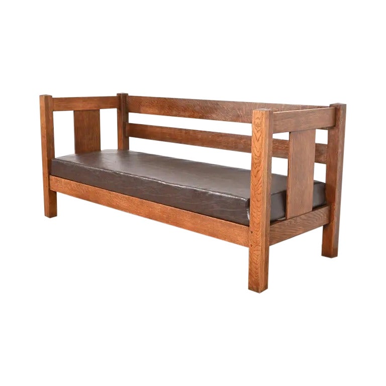 Charles Stickley Antique Mission Oak Arts
Crafts Settle Sofa, Circa 1900