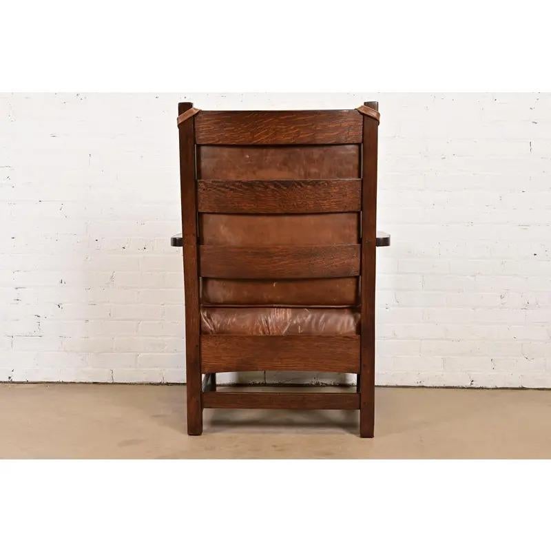 Charles Stickley Antike Eiche Arts & Crafts Lounge Chair, neu lackiert im Angebot 5