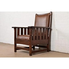 Charles Stickley Antique Oak Arts & Crafts Lounge Chair, Newly Refinished