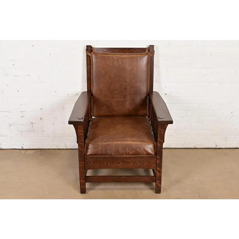 Charles Stickley Antike Eiche Arts & Crafts Lounge Chair, neu lackiert (amerikanisch) im Angebot