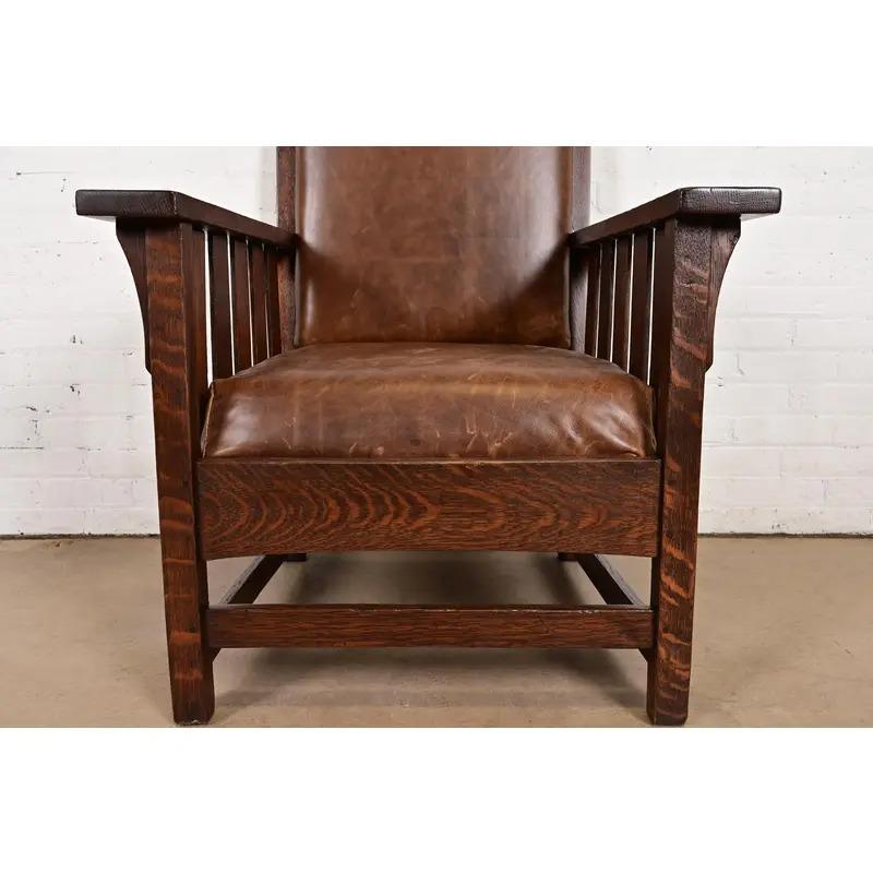 Charles Stickley Antike Eiche Arts & Crafts Lounge Chair, neu lackiert im Angebot 2
