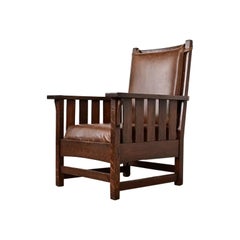 Charles Stickley Antique Oak Arts & Crafts Lounge Chair, Newly Refinished