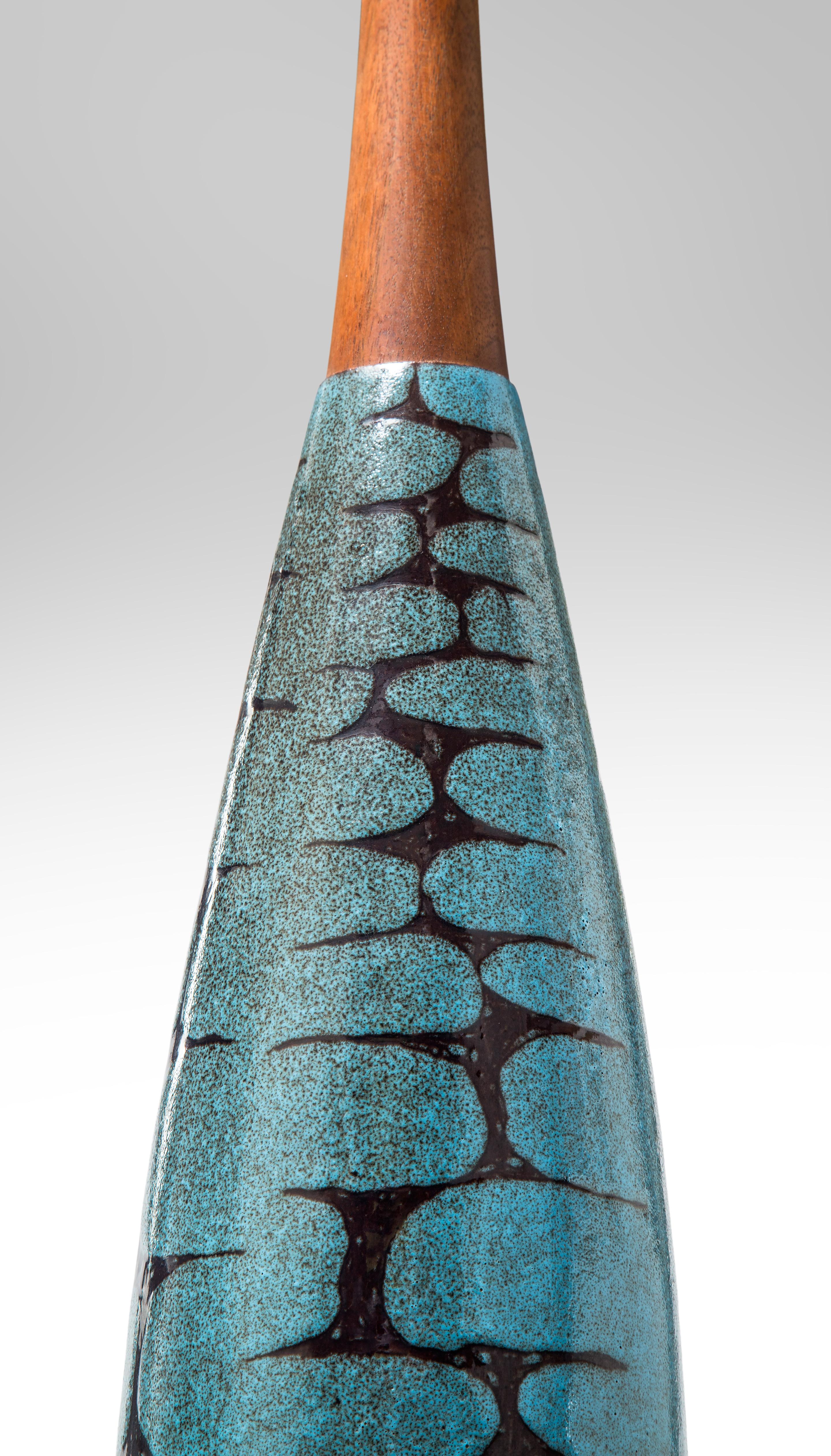 Mid-Century Modern Charles Sucsan, a Blue-Green Glazed Bottle Form Ceramic Lamp