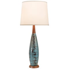 Vintage Charles Sucsan, a Blue-Green Glazed Bottle Form Ceramic Lamp