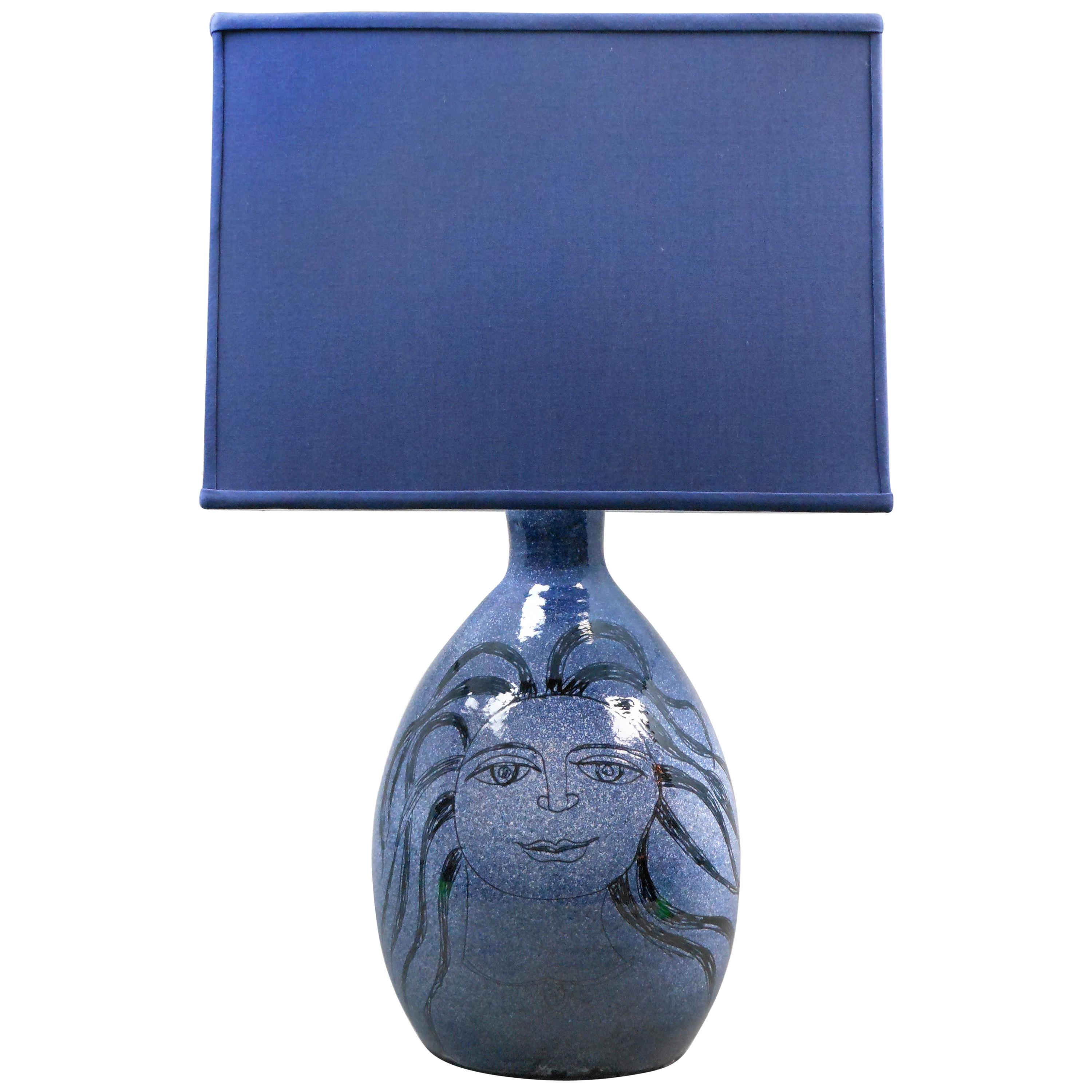 Charles Sucsan, Blue Glazed Ceramic Lamp For Sale