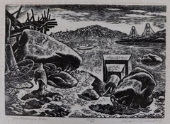 Original Linoleum Block Print - San Francisco Bay