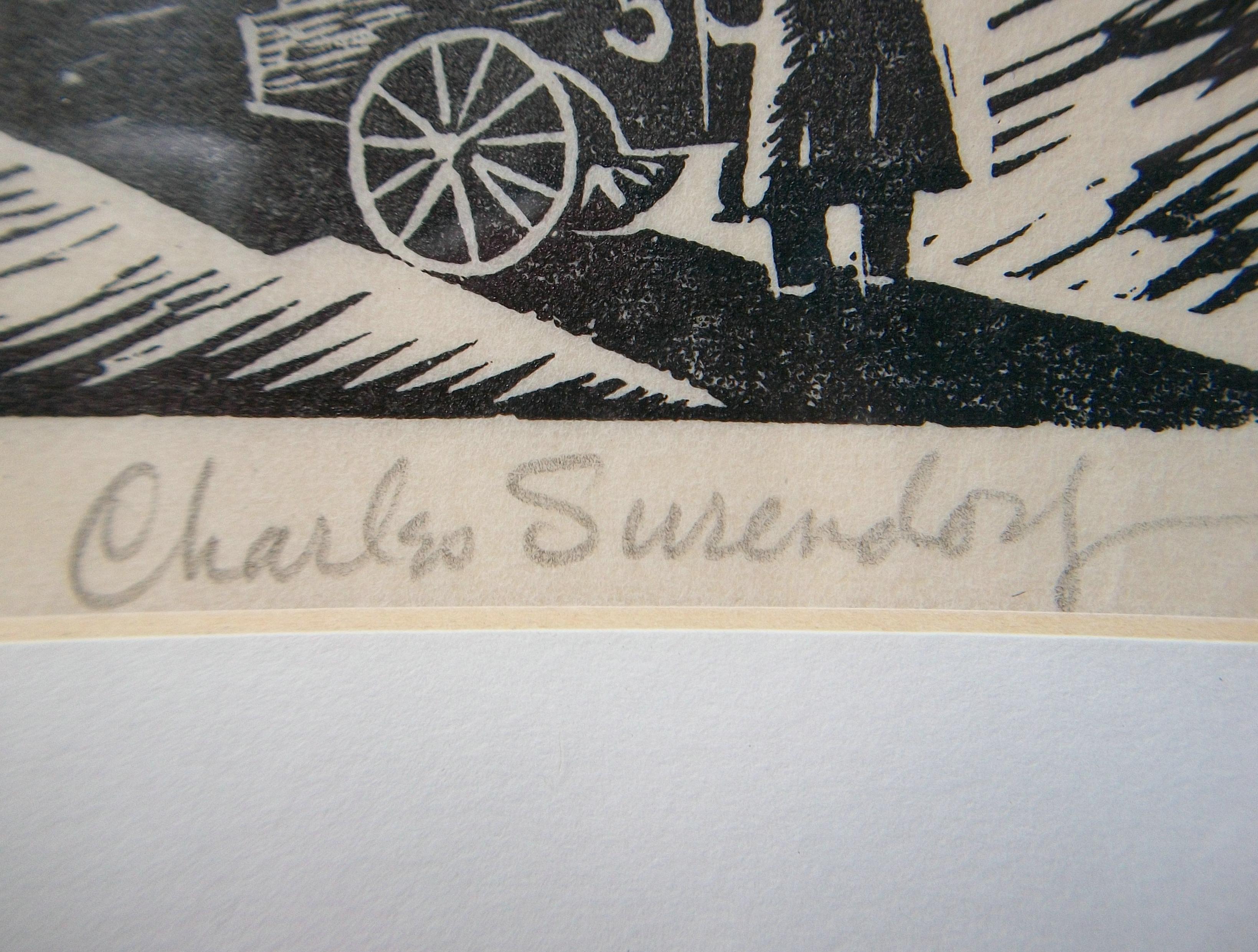 CHARLES SURENDORF – Kabelwagen und S.F.F. „ Bay“ – Holzschnittdruck #1/100 – ca. 1937 im Angebot 1