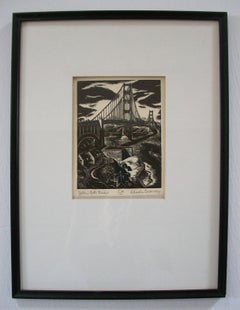 CHARLES SURENDORF - 'Golden Gate Bridge' - Woodblock Print - U.S. - Circa 1930's