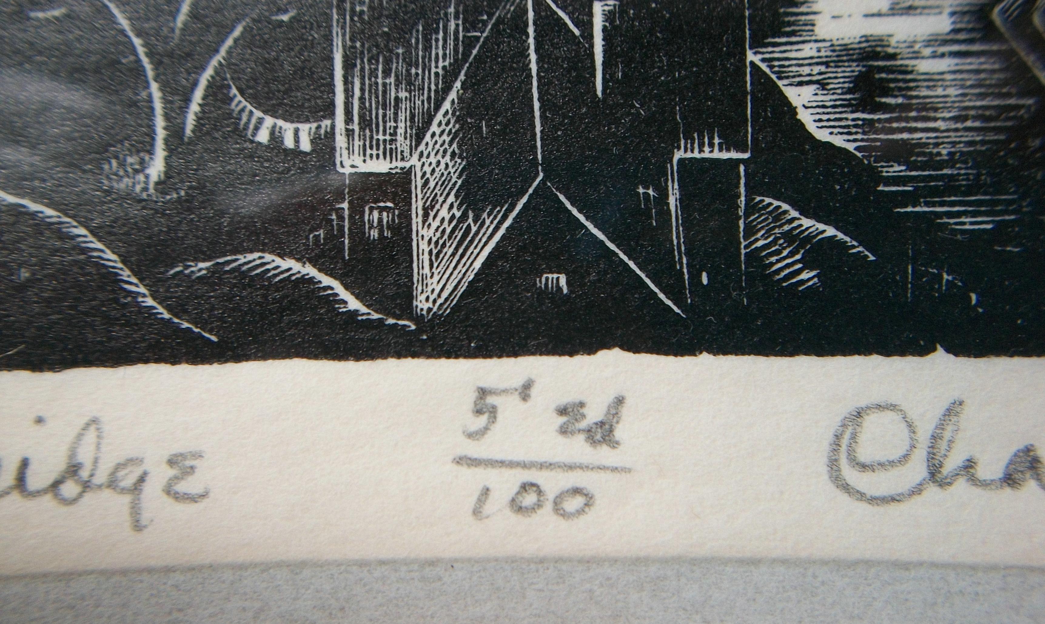 CHARLES SURENDORF - 'Golden Gate Bridge' - Woodblock Print - U.S. - Circa 1930's For Sale 1