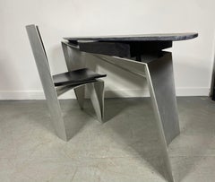 Charles Swanson Writing Desk, Post Modernist, Sculpture, cerused oak / stainless