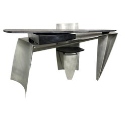 Charles Swanson Writing Desk, Post Modernist, Sculpture, cerused oak / stainless