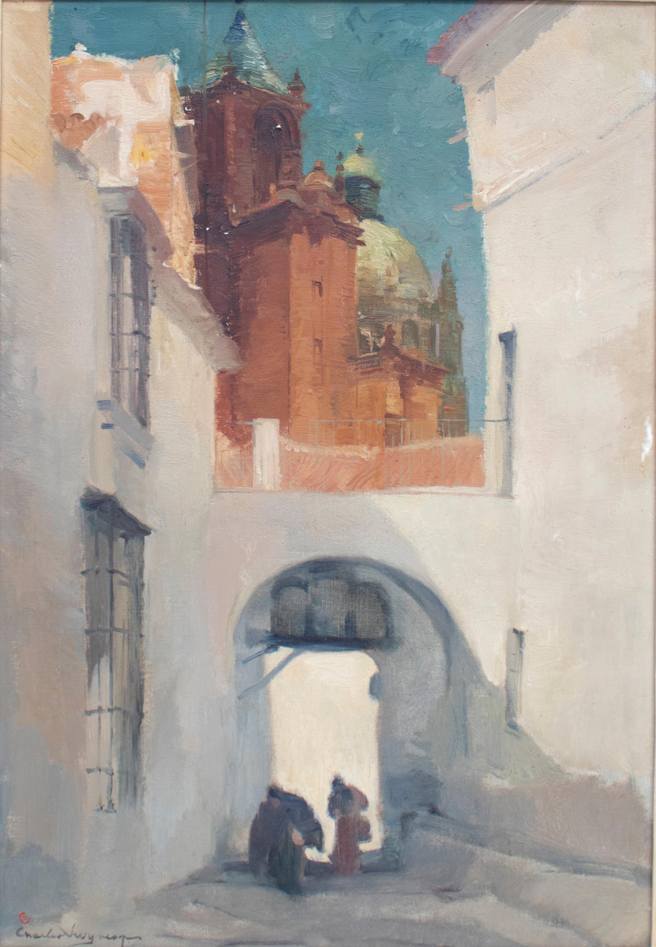 Charles Swyncop oil on canvas painting of an Andalusian Town.

An early 20th century Belgian artist, pupil to Alfred Bastien, who regularly visited Spain, where he painted landscapes, seascapes, figures and still lives.

Dimensions with frame: