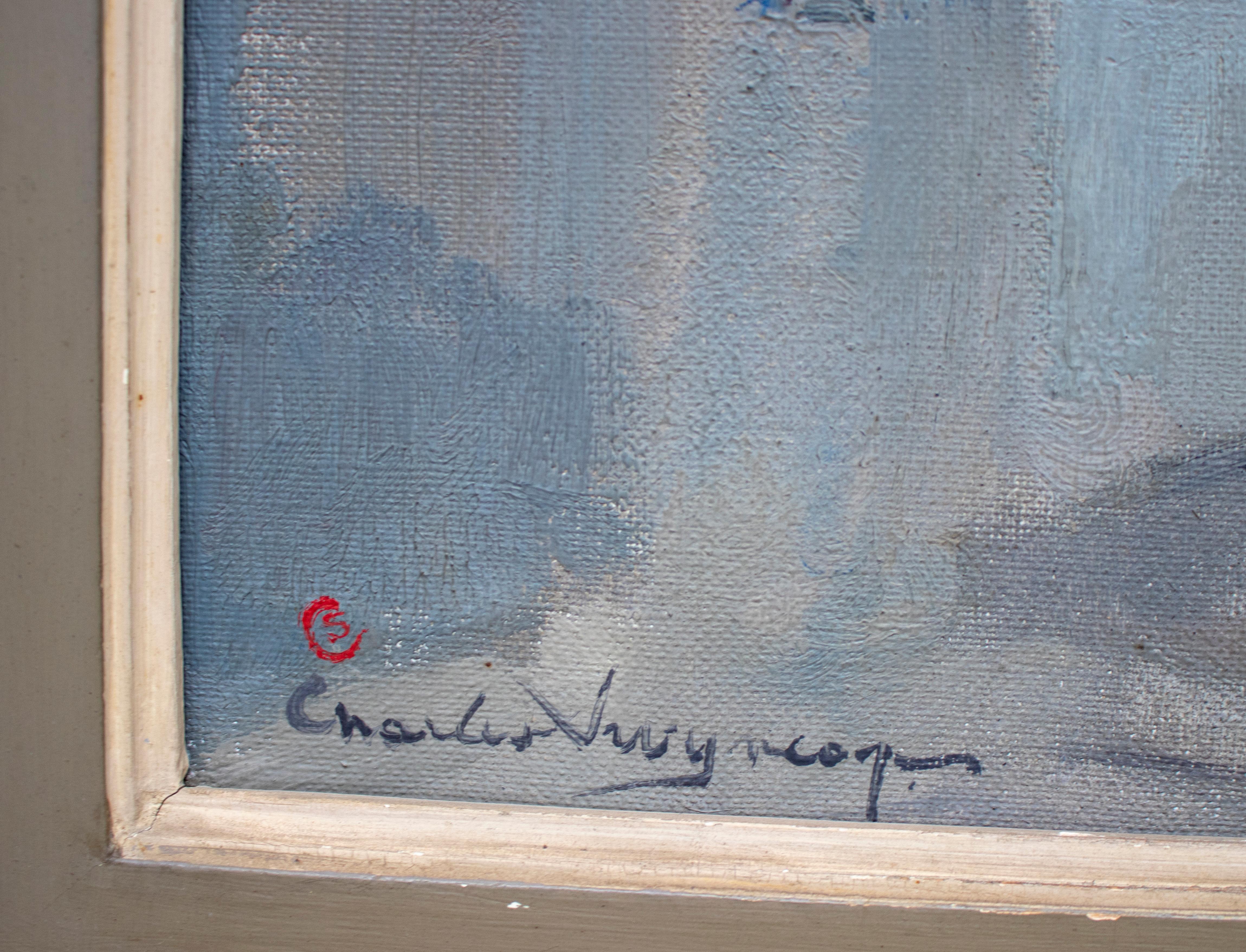Toile Charles Swyncop Peinture à l'huile sur toile d'une ville andalouse en vente