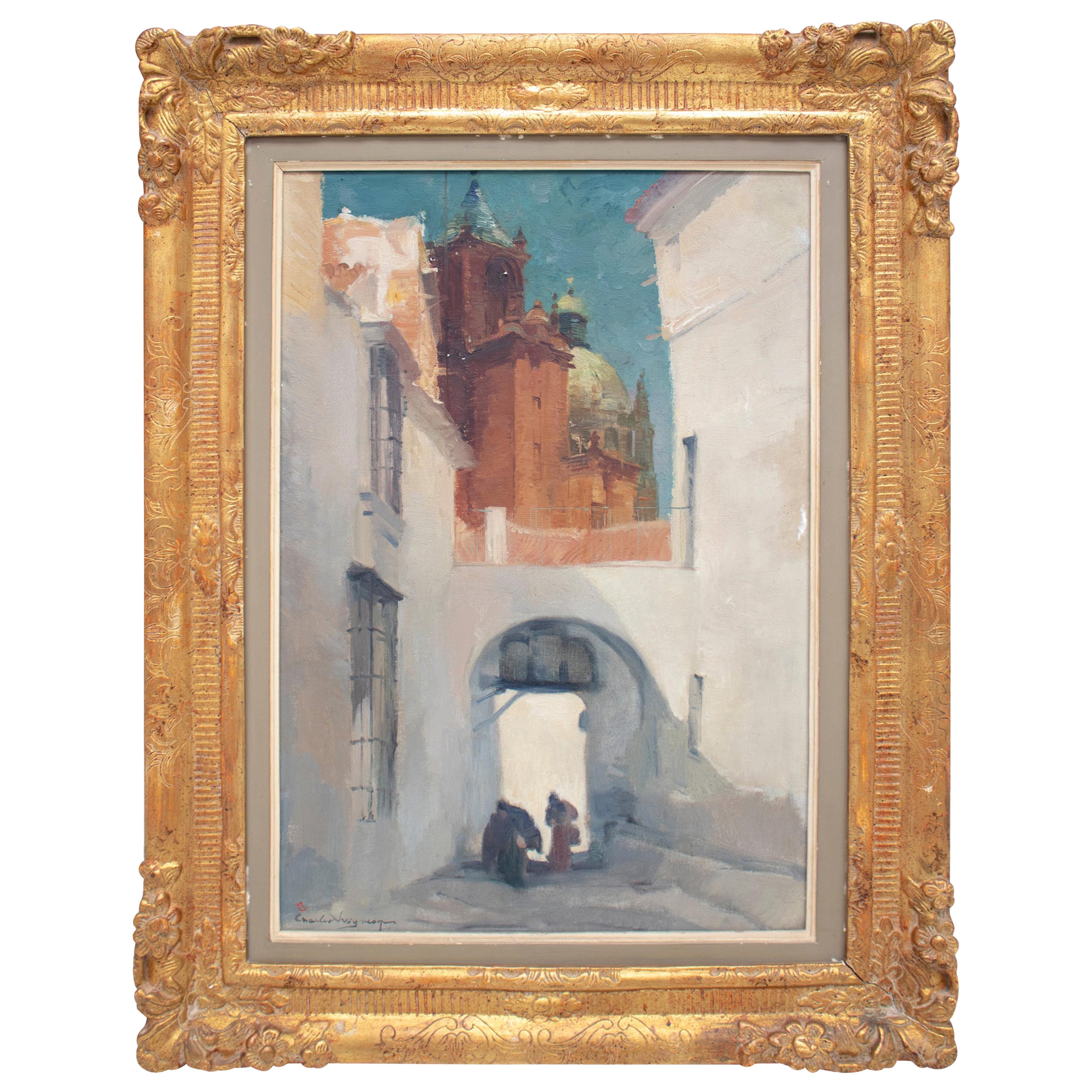 Charles Swyncop Peinture à l'huile sur toile d'une ville andalouse en vente