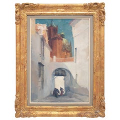 Charles Swyncop Peinture à l'huile sur toile d'une ville andalouse