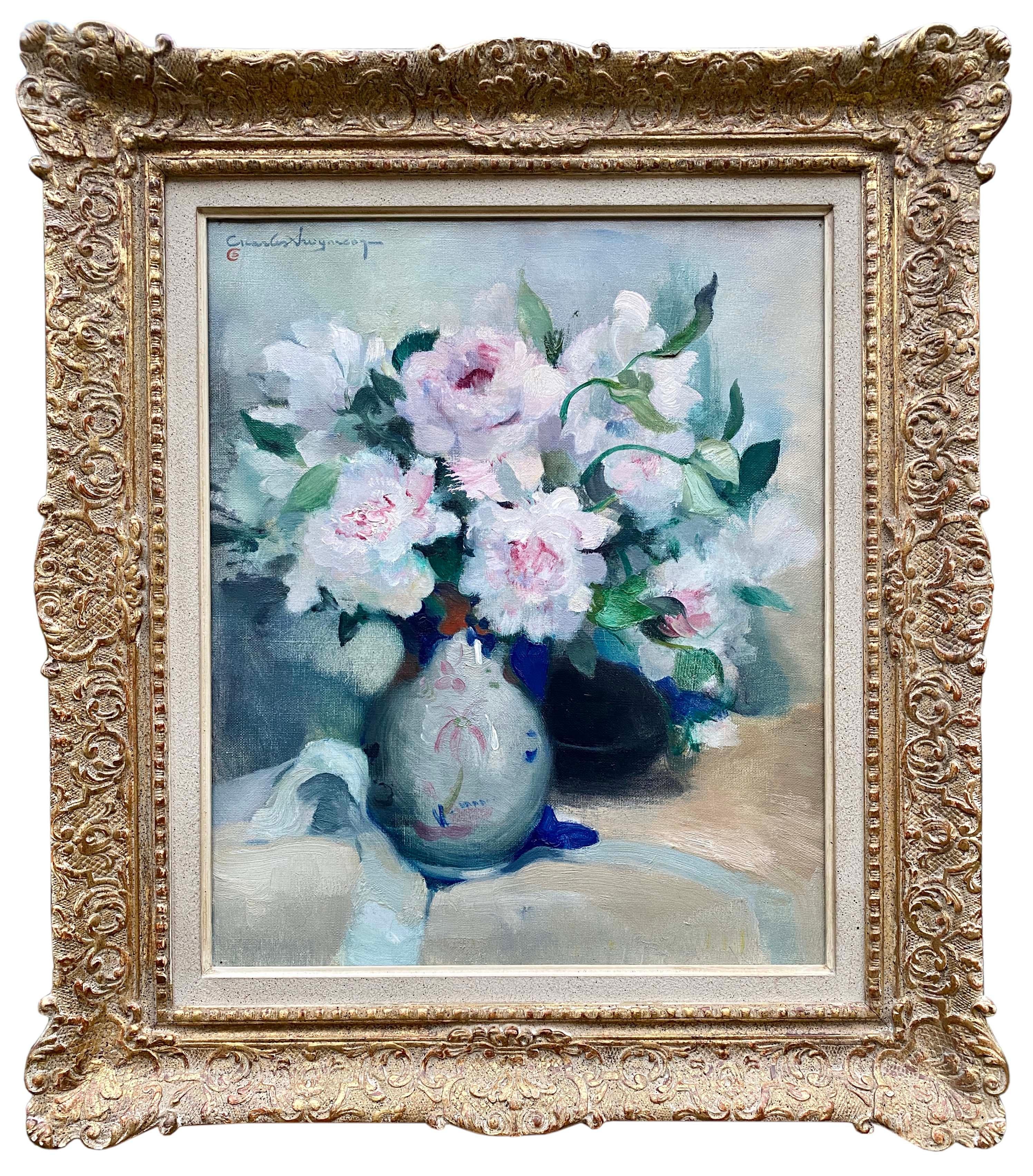 White and Pink Peonies in Vase, Charles Swyncop, Brussels 1895 – 1970, Signed