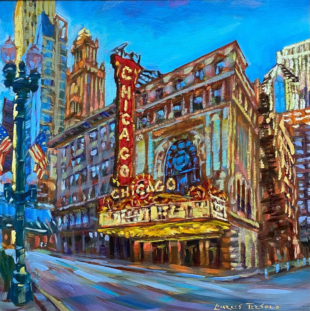 Chicago, original expressionist American urban landscape - Painting by Charles Tersolo