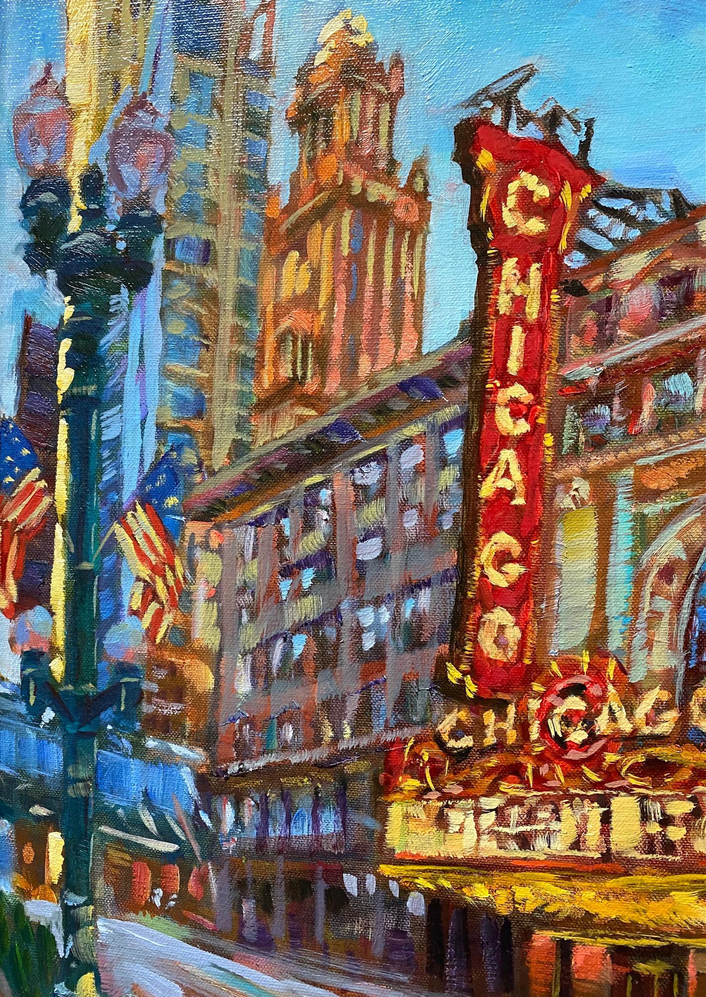 Chicago, original expressionist American urban landscape - Expressionist Painting by Charles Tersolo