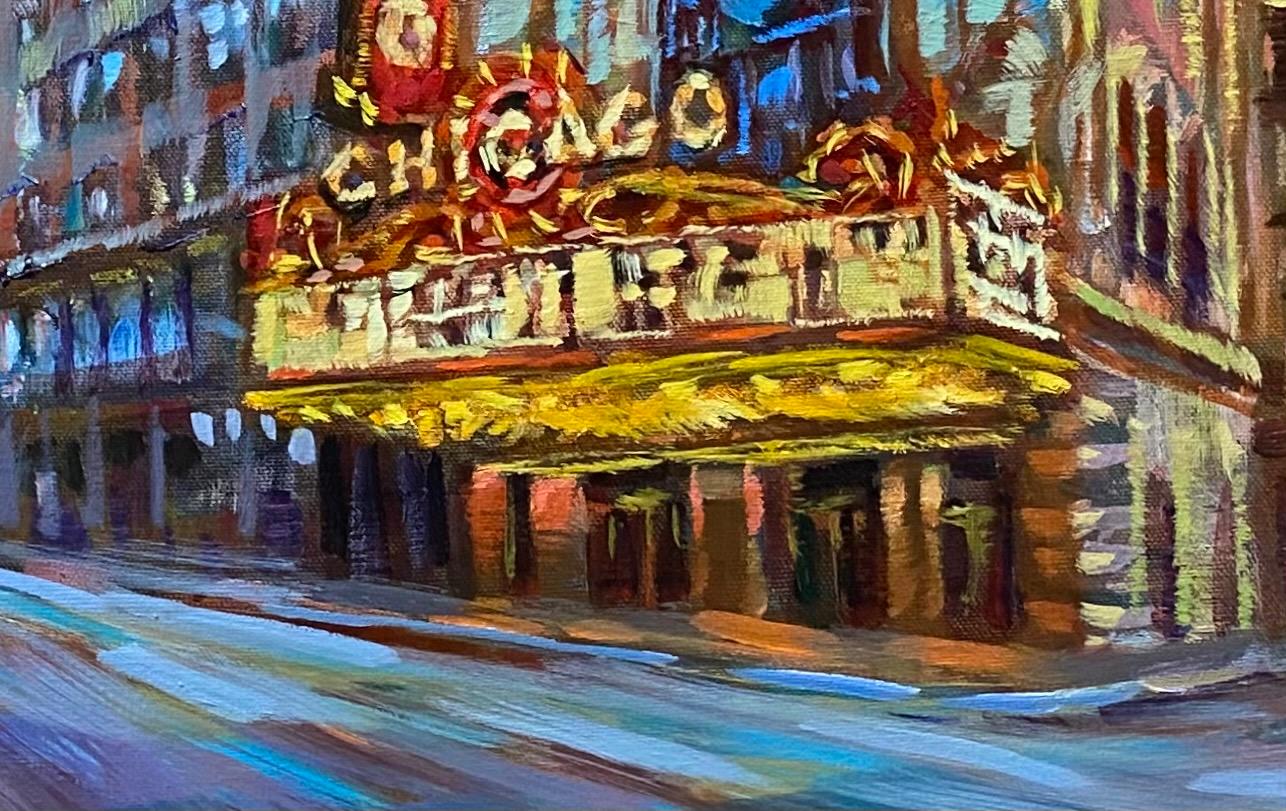 Chicago, original expressionist American urban landscape - Gray Landscape Painting by Charles Tersolo