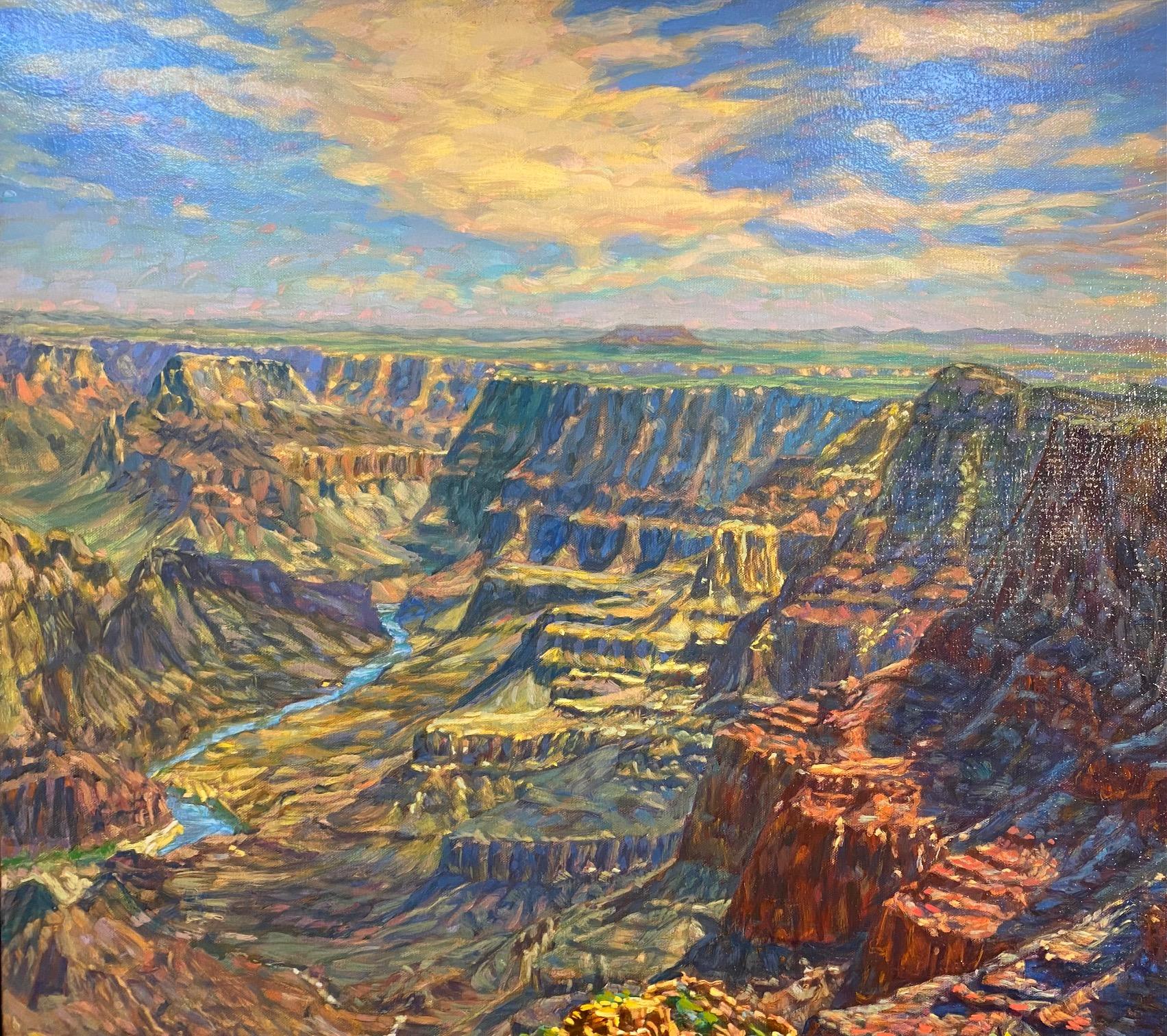 Est d'Eden, le Grand Canyon, paysage expressionniste original 30x40 - Noir Landscape Painting par Charles Tersolo