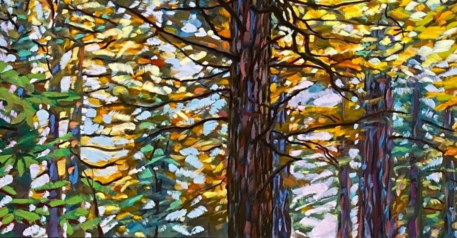 Paysage expressionniste original de 24x48 Muir Woods, Californie en vente 2