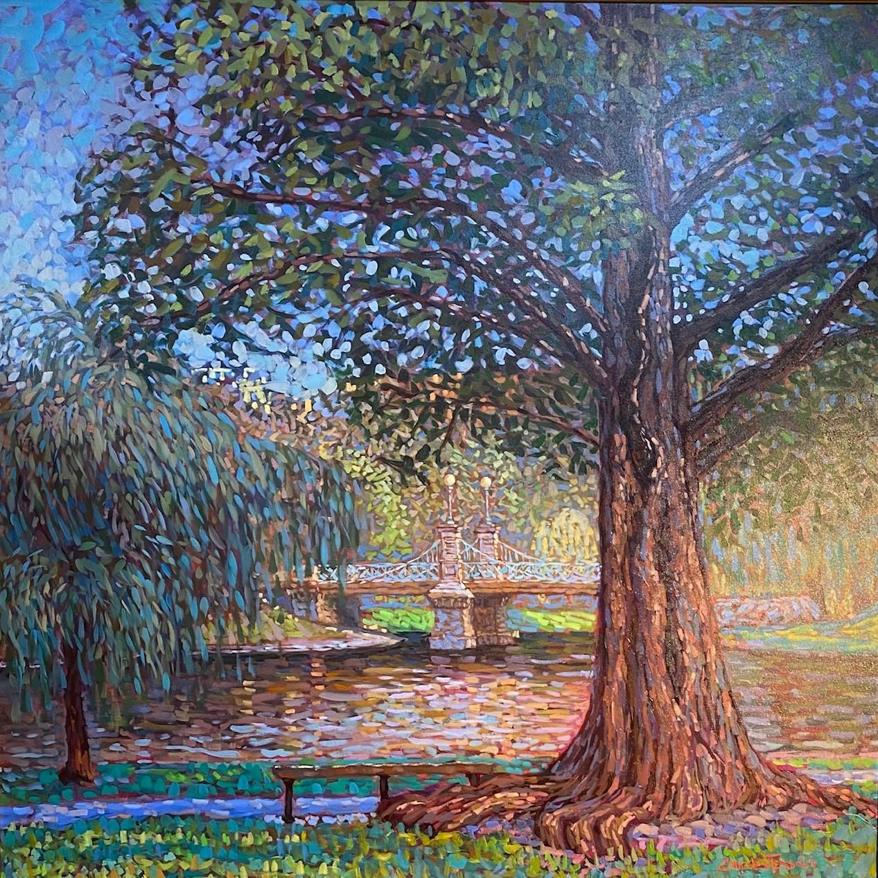 Water's Edge, Boston, original 48x48 expressionist landscape - Painting by Charles Tersolo