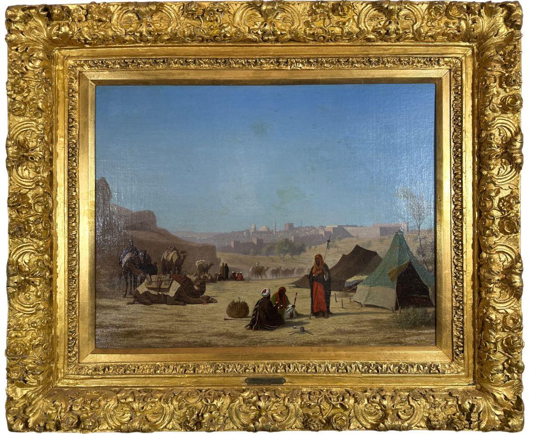 Charles Theodore Frere Landscape Painting - 19th Century Large Antique orientalist Realistic Oil Painting on Canvas, Signed 