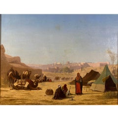 Grande dipinto a olio su tela del XIX secolo, di gusto orientale, firmato