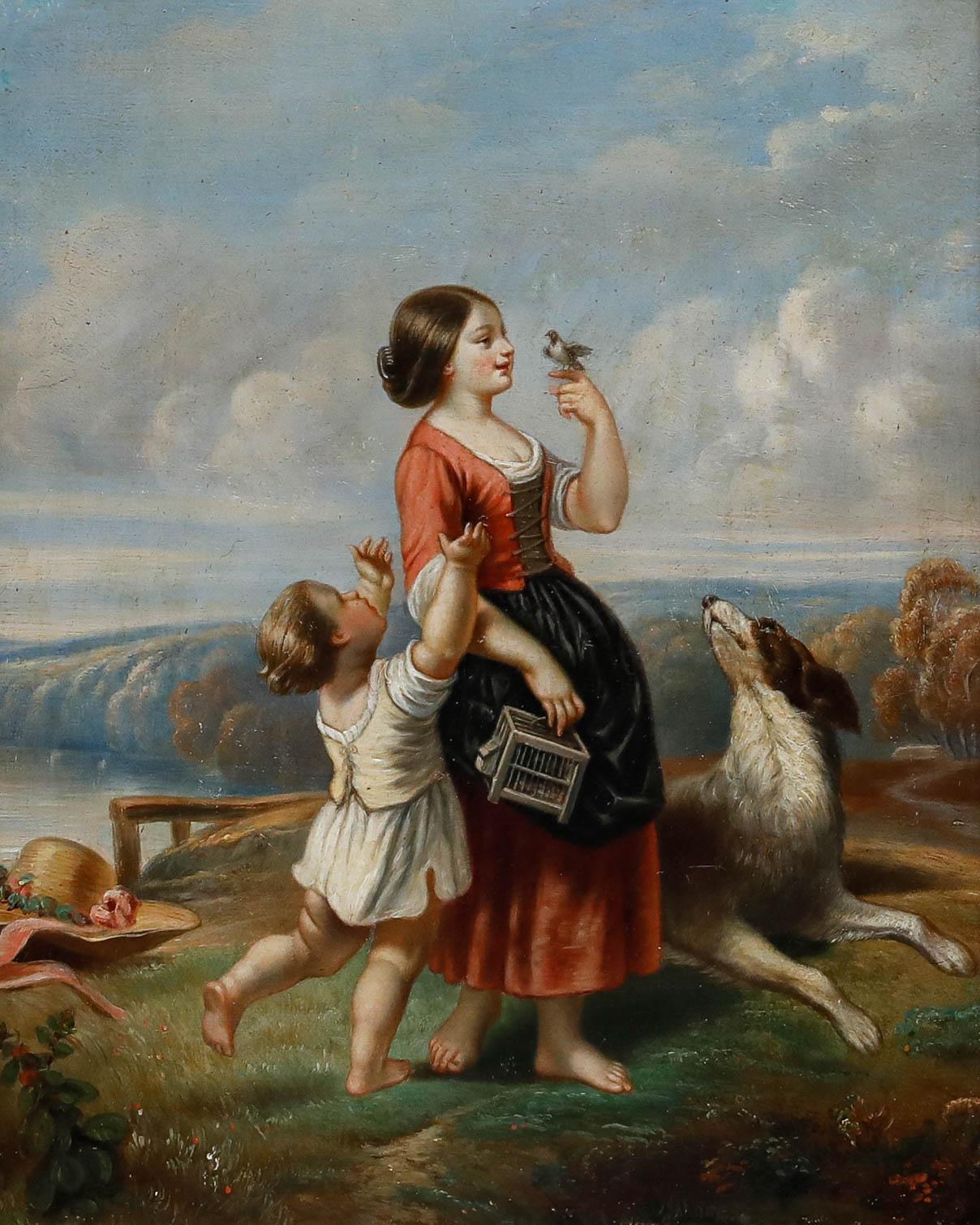 Circle of Charles Theodore Frere (1814-1888)  - 19th Century Oil, The Pet Bird For Sale 1