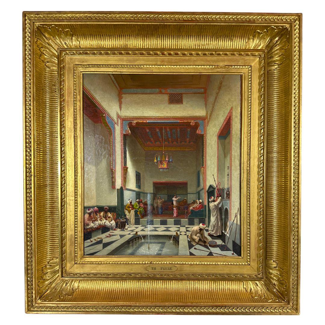 Charles Theodore Frere Figurative Painting - The Bath  Antique Orientalist Oil Painting on Canvas, Signed, 19th Century
