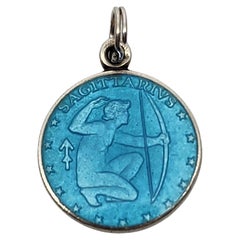 Vintage Charles Thomae Sterling SIlver Blue Enamel Zodiac Sagittarius Charm #16144