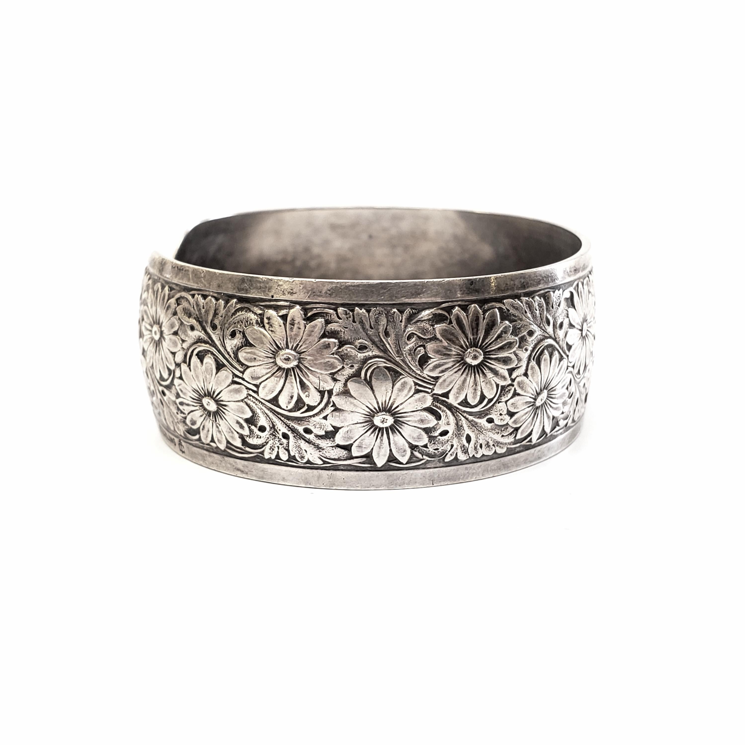 Charles Thomae Sterling Silver Floral Cuff Bracelet In Good Condition In Washington Depot, CT