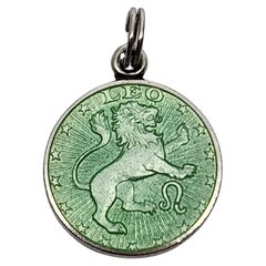 Vintage Charles Thomae Sterling SIlver Green Enamel Zodiac Leo Charm #16143